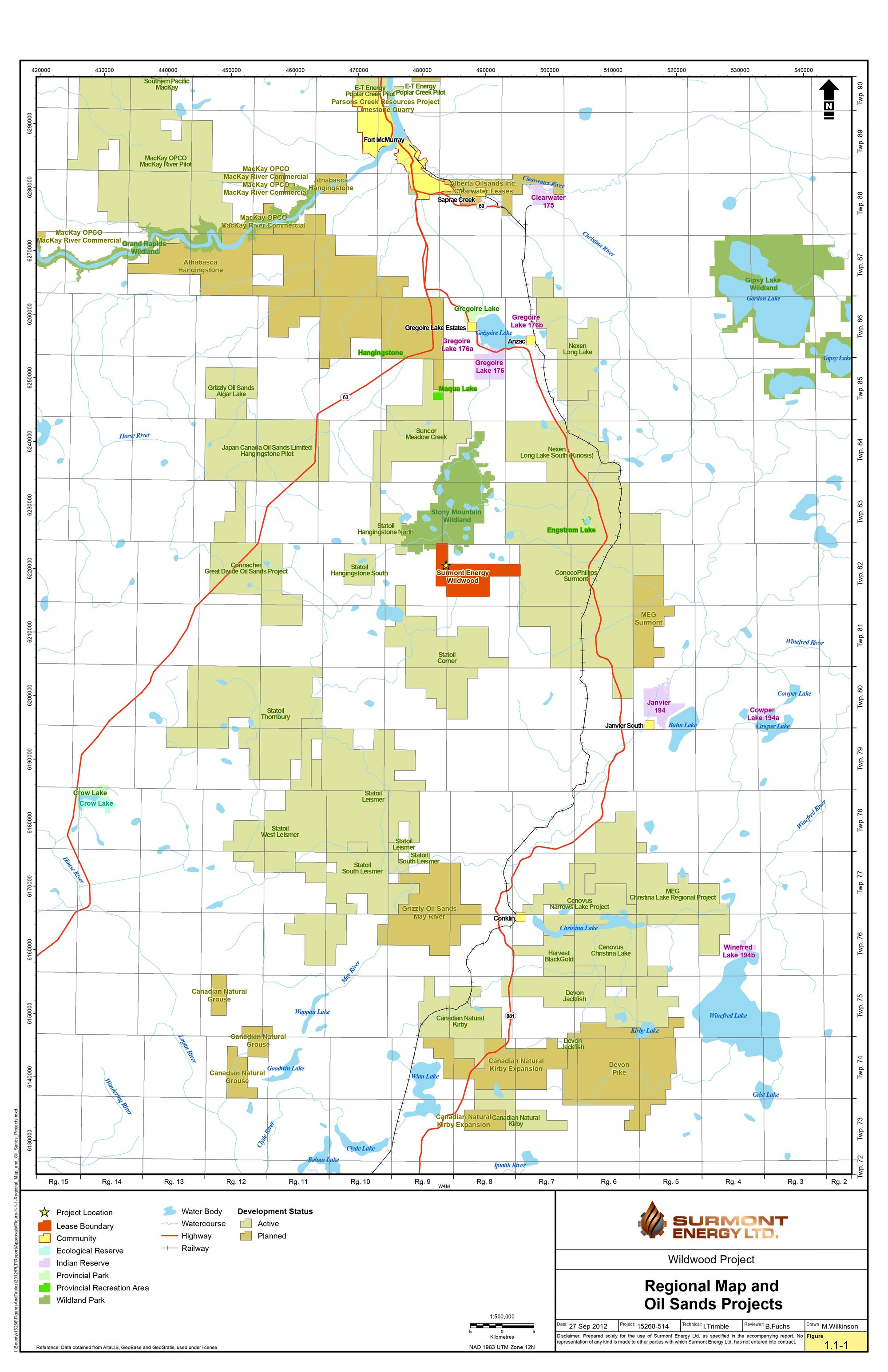 Regional map showing Surmont Energy's Wildwood lease lands south of Fort McMurray, Alberta